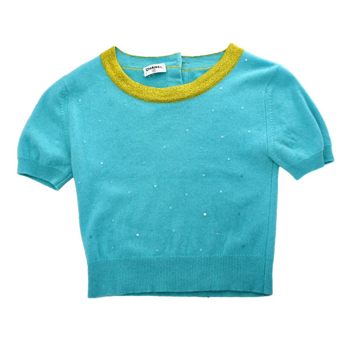Chanel Short Sleeve Sweater Knit Top Light Blue 162584 | eBay