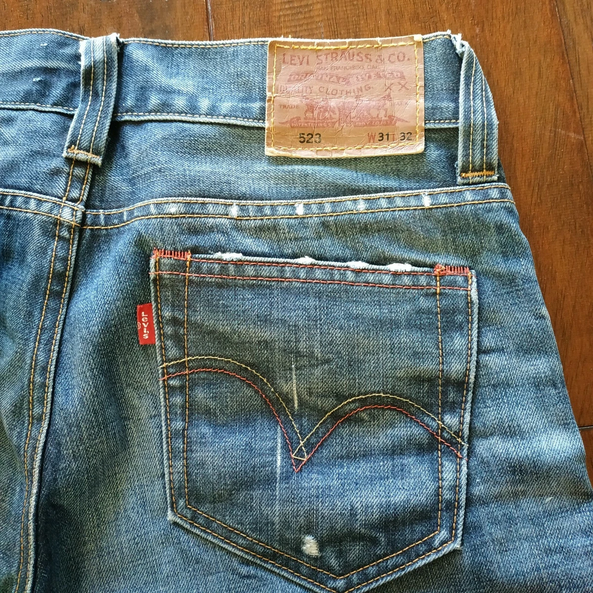 BNWOT Levi 523 straight distressed Men's jeans blue W31 L32 | eBay