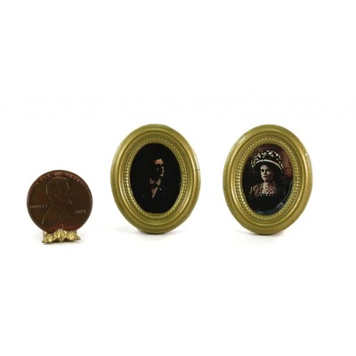 Dollhouse Miniature 1:12 Set of 2 Gold Oval Framed Victorian Portraits
