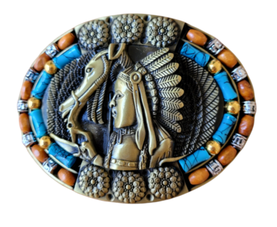 Brass Finish Native American Buckle Western Cowboy Turquoise 