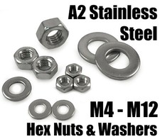 A2 Stainless Steel M4 M5 M6 M7 M8 M10 M12 Hexagon Full Nuts & Washers Form A