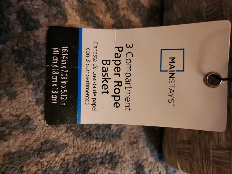 Mainstays 3-Compartment Storage Basket Set With Handles Paper Rope Basket - Grey - Image 2 of 3