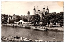 RPPC The Tower of London, Exterior, Boats on the River Thames, London, UK