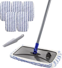 Microfibre Flat Mop, Extended Wet Dry Large Floor Mop with 5 Reusable Pads, Blue
