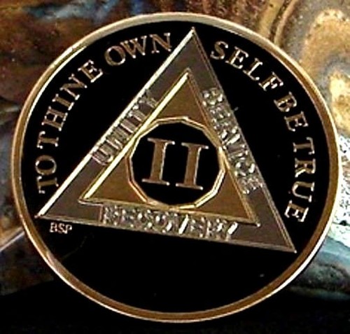 Black Alcoholics Anonymous AA 2 Year Gold silver Medallion Coin Token Chip Sober