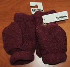 NEW SONOMA WOMENS ZINFANDEL BURGUNDY SOLID FLIP GLOVES