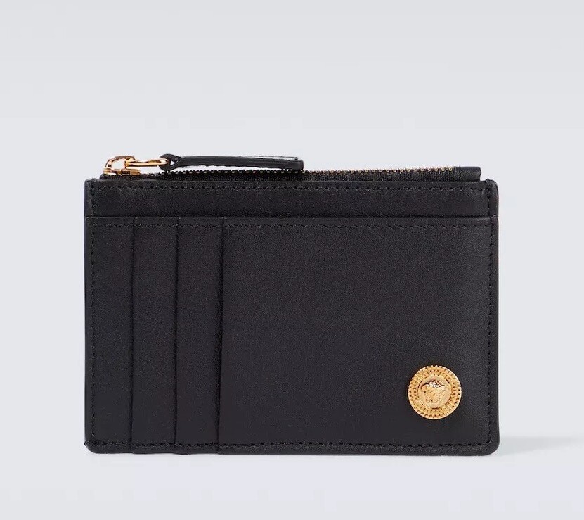 カードケース・名刺入れ VERSACE Versace 1011452 1A03190 1B00V Medusa Bigi Card Walle Versace Medusa Gold Biggie Black Leather Credit Card Holder