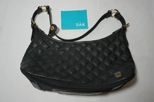 The Sak Leather Handbag Shoulder Bag Purse Black Embossed Diamond Pattern New