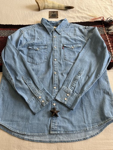 Camisa Levis Barstow XL Western Nuevas Etiquetas BNWT Pearl Snaps 2022 Azul Medio Denim 50" - Imagen 8 de 19