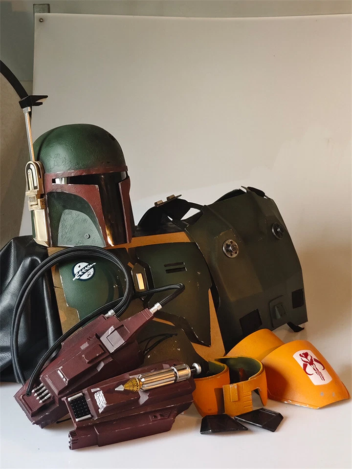 Star Wars The Mandalorian Cosplay Body Armor Traje y FRP Casco Boba Fett Prop Traje Foto 3 de 4