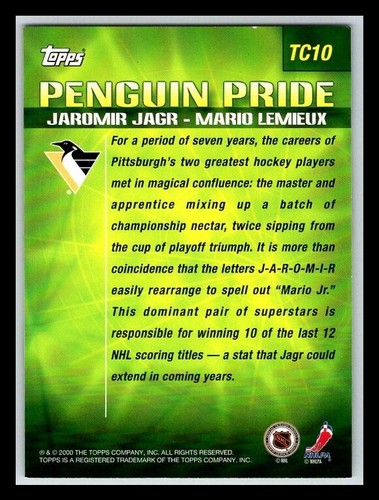 2000-01 O-Pee-Chee Combos #TC10 Jaromir Jagr/Mario Lemieux - Picture 2 of 2