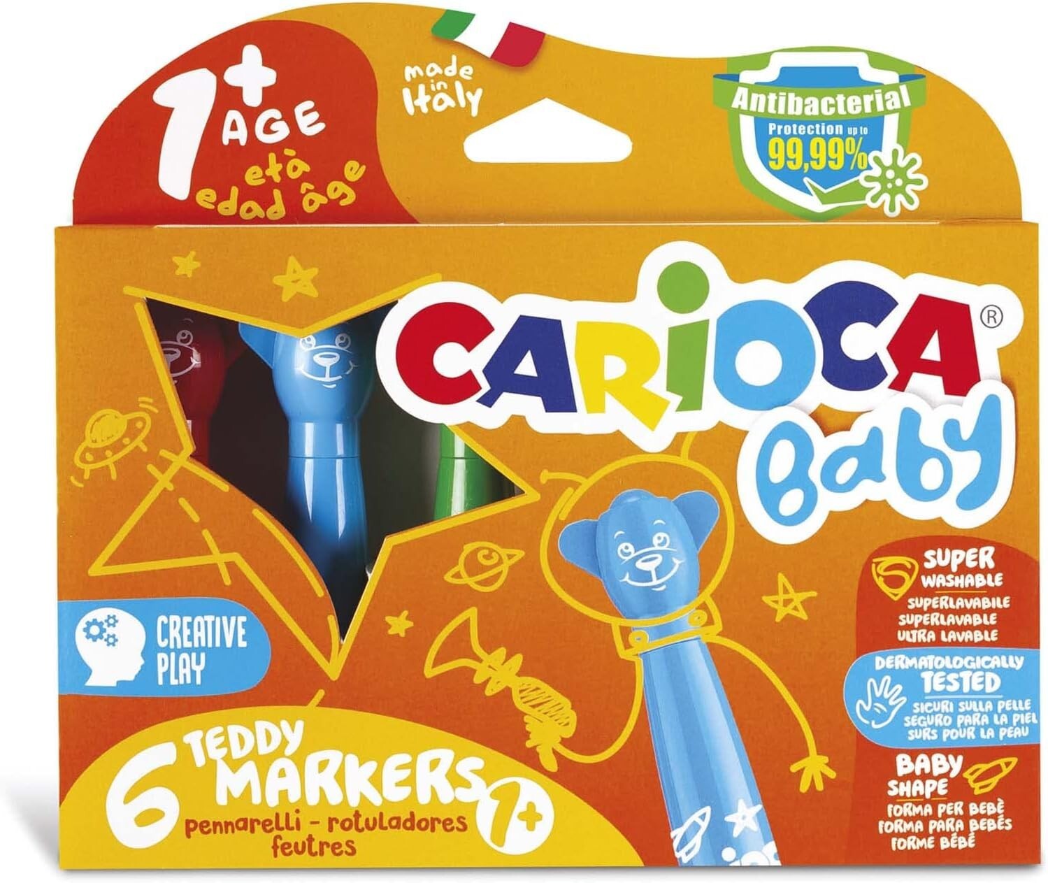 Pennarelli Carioca Baby Teddy 1+ in colori assortiti - conf. 6 pezzi - 42815 - Immagine 2