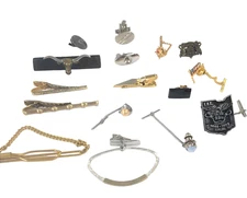 Lot of 15 Vintage Tie Collar Clip Bars Pins Cuff Links Western Clasps
