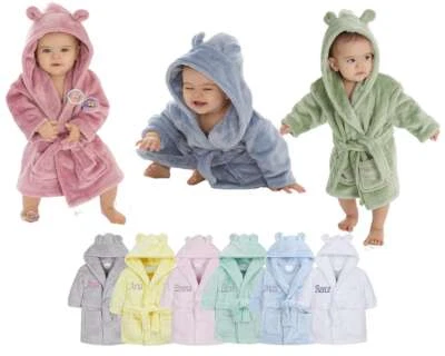 HOOLAROO Personalised Dressing Gown Baby Bath Robe Embroidered Soft gift Hooded Housecoat