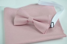 Dust Dusky Pink Cotton Bow tie Matched Pocket Square Hanky Handkerchief Wedding