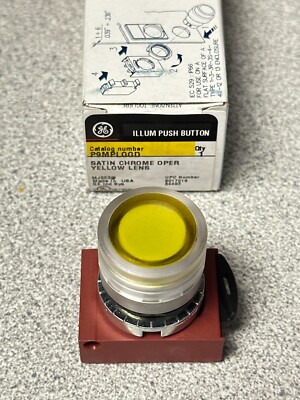 NEW General Electric P9MPLGGD Pushbutton Satin Chrome Operator Yellow Lens 22mm