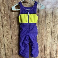 Lands End Kids Toddler 2T Squall Grow-a-Longs Snow Bibs Purple/Neon Yellow EUC