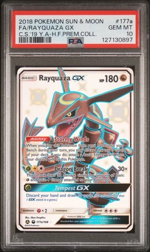 2018 POKEMON SUN & MOON CELESTIAL STORM #177A FULL ART/RAYQUAZA GX PSA 10