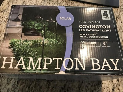 #ad Hampton Bay Covington Solar Black Outdoor LED Shepherd Hook Path Light 4 Pack $34.99