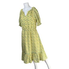 Talbots Midi Dress Yellow Floral V Neck Cotton Summer Colorful Size Large L