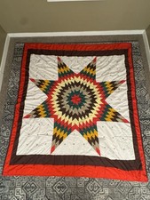 Vintage Lone Star Quilt Large 82x90 Starburst Southwestern Graphic Bedding 1970s