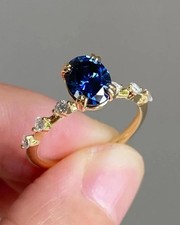 2CT Oval Cut Lab-Created Blue Sapphire Engagement Ring 14K Yellow Gold Plated