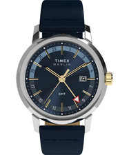 Timex Marlin Quartz GMT Blue dial Blue leathe...