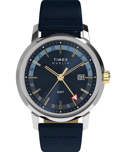 Timex Marlin Quartz GMT Blue dial Blue leather Strap 40mm Watch TW2Y47900