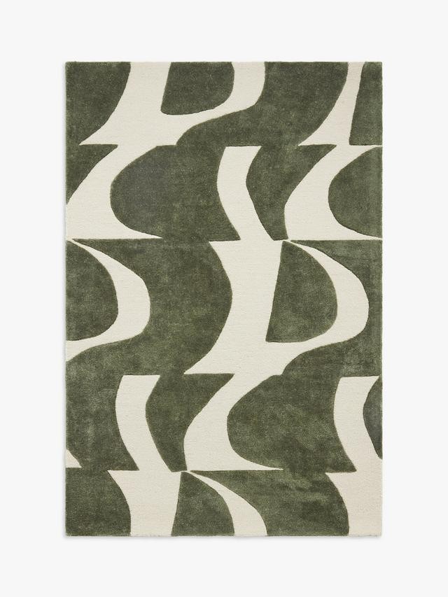 John Lewis Mellea Broken Wave Indoor Rug Rectangle Green - L300 x W200cm (Wear)