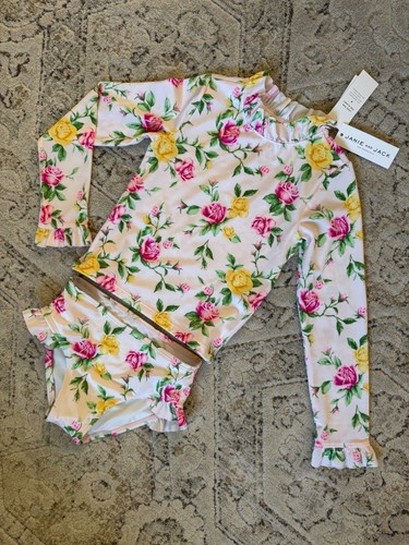 Janie & Jack Two Piece Long Sleeve Rash Guard Swimsuit Girls Size 6 Floral - Picture 3 of 9