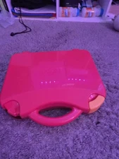 Storage Case with Rounded Corners and Red Lid, Yellow Latches one latch missing 