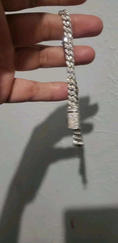 Men's Cuban link Bracelet 5 ct Round Cut Simulated Diamond 14k White Gold Plated - Image 2 of 4