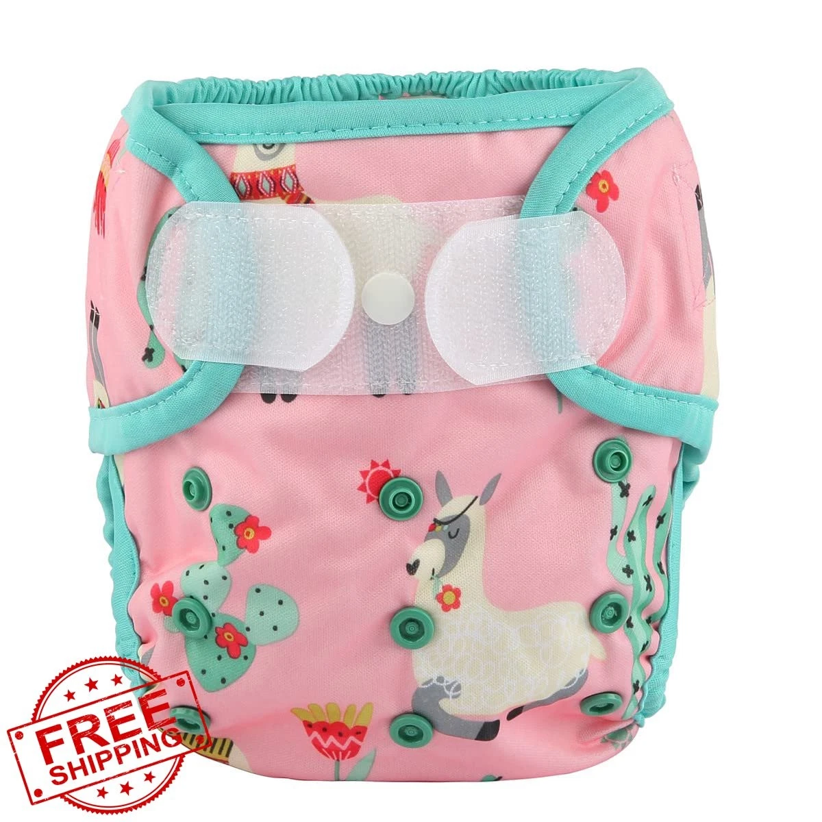Baby Cloth Diaper Cover Pink Alpaca Hook Loop One Size