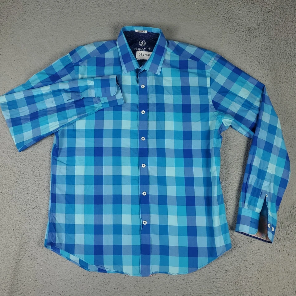 Bugatchi Shirt Mens Size Large Blue Check Shaped Fit Button Up Long Sleeve - Image 2 of 4