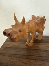 Vintage Folk Art-Hand-Carved Wooden Cow Figurine   1995   Handcrafted USA-signed