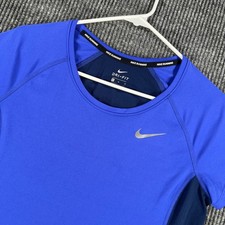 Nike Dri Fit Running Shirt Womens Medium Blue Short Sleeve Workout Active