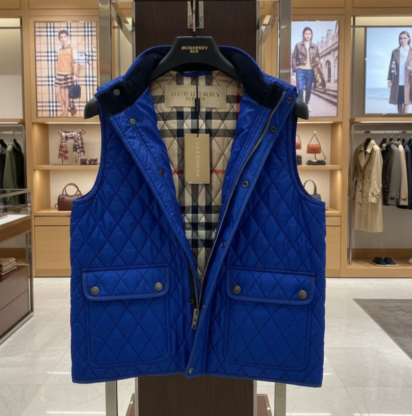 Burberry Men’s Quilted Vest Blue -----Size--L - Image 2 of 4