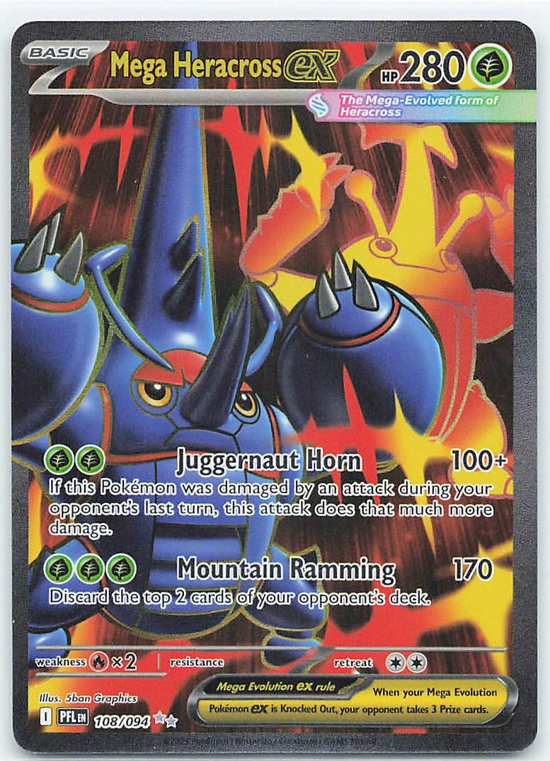 Mega Heracross ex Holo Ultra Rare ME02: Phantasmal Flames 108/094 NM
