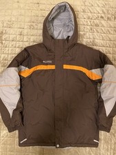 Boys Youth XL 18/20 Columbia Winter Jacket Coat Brown W/ Orange removable hood