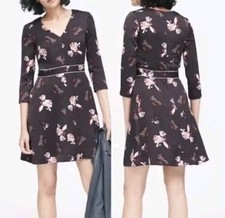   B2G1   Banana Republic Mocha Floral Mini Dress with Pink Accents Size 6 NWOT