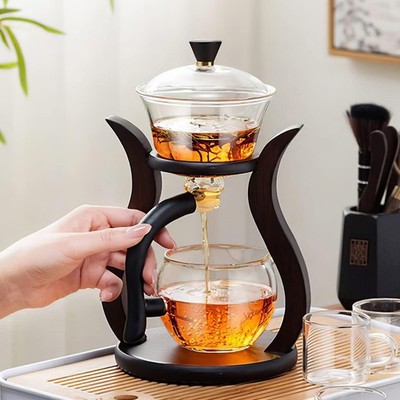 Lazy Kungfu Drip TeaPot, Heat Resistant Tea Set, Semi-Automatic Glass Teapot