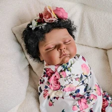 Black 20" Sleeping Chubby Adorable Toddler Cloth Body Reborn Baby Dolls Lifelike