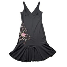 Be Smart Women Dress Vintage Y2K 90s Embroidered Babydoll Black Pink 13/14 P248
