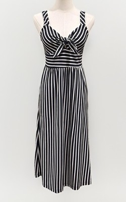 Draper James Women's RSVP Knot Front Midi Dress Blue White Striped Pullover XS