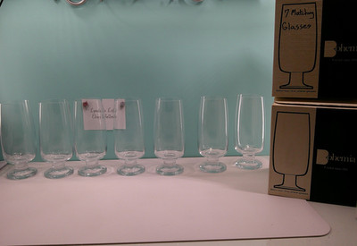 Set of 7 Vtg Bohemia Crystal 13oz Bistro Pilsner Glasses In Original Box NICE