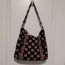 Vera Bradley Quilted Shoulder Bag Pirouette Black Pattern 2 Front Zip Pockets