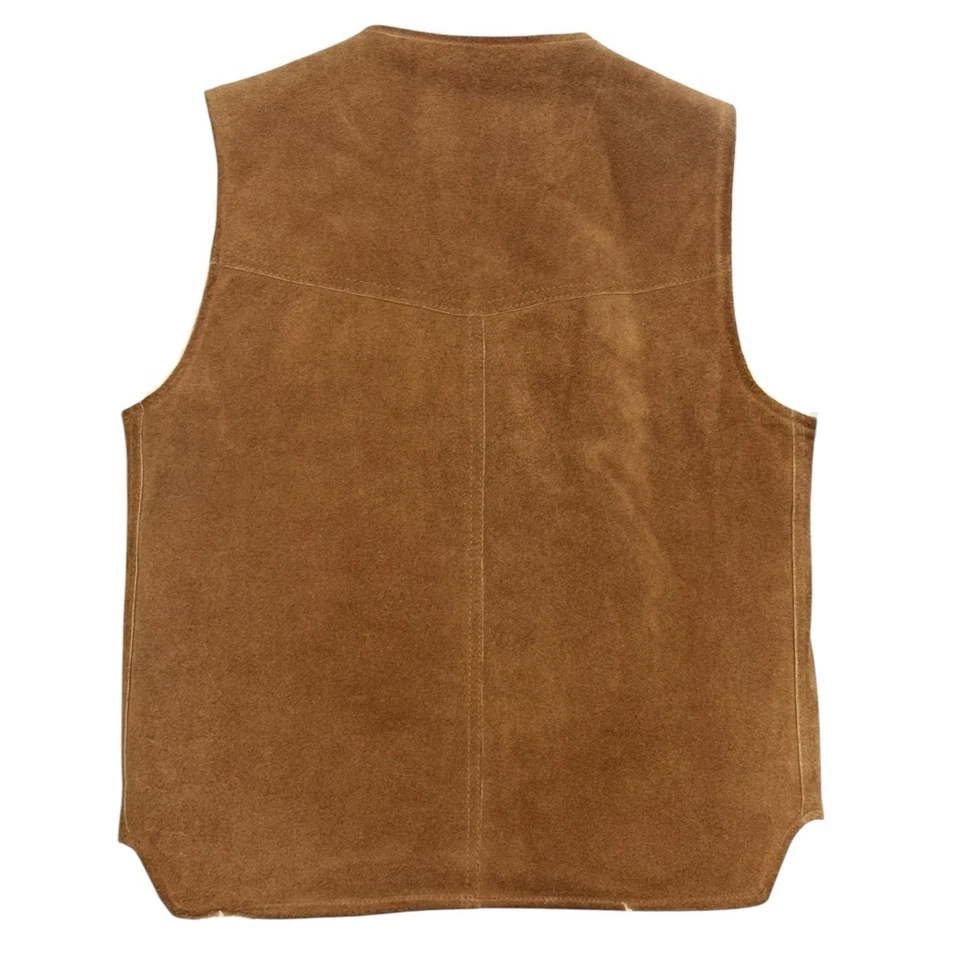 Vtg Sears Suede Sherpa Vest Snap Front Unisex S Western Retro Hippie 70s - Image 2 of 4