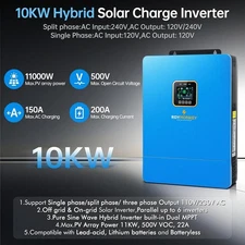 10KW Hybrid Solar Inverter OffGrid 120V/240V Pure Sine Wave Inverter W/200A MPPT