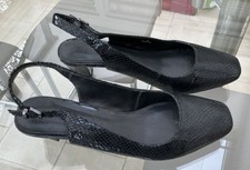 M&S Footglove Black Leather Snake Effect Slingbacks with Low Heel Size 6