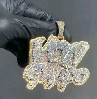 Layered Custom Name Pendant 3.00Ct Round Cut Moissanite 14K Two Tone Gold Plated